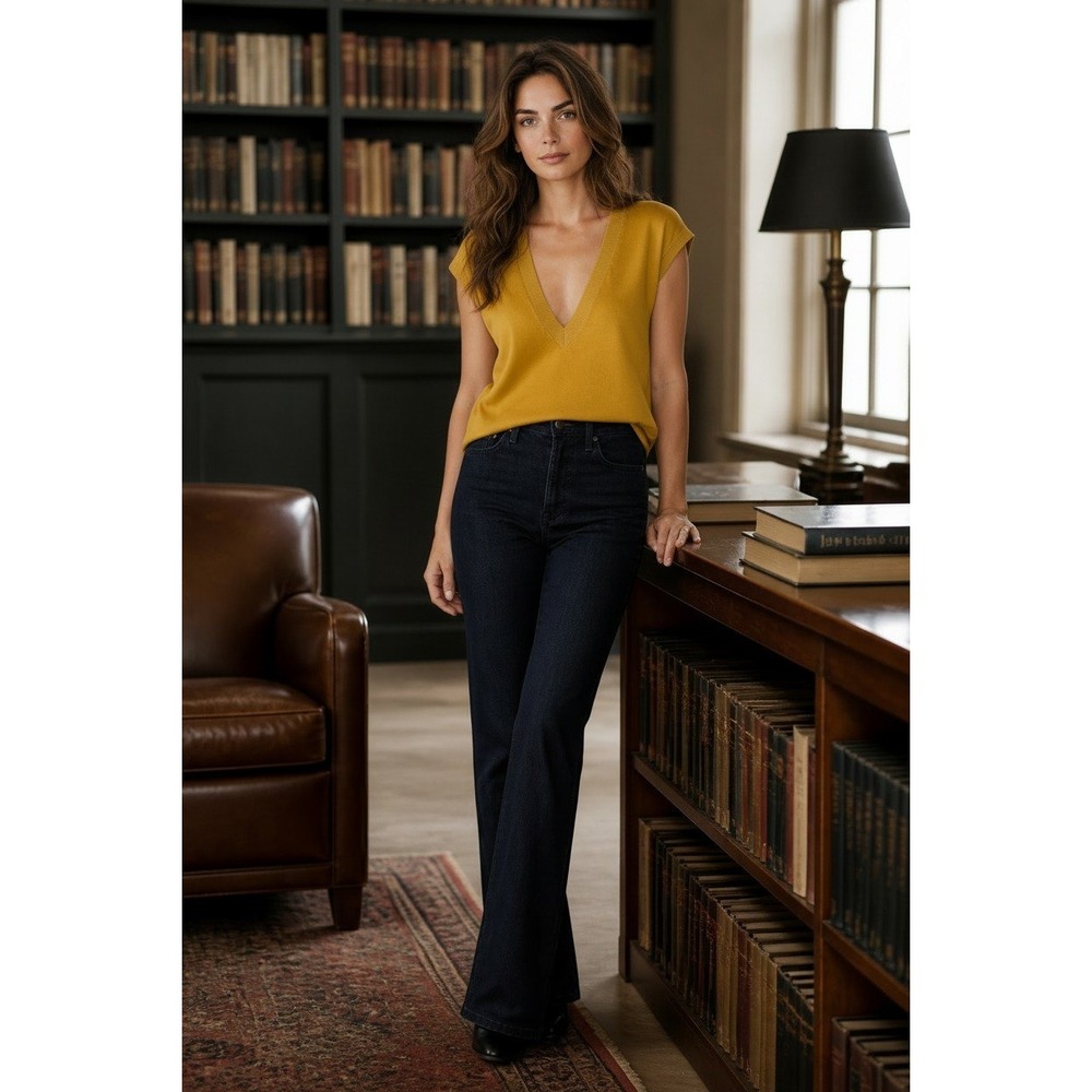 Theory Merino Wool Sleeveless Sweater Small Mustard Quiet Luxury Minimalist
